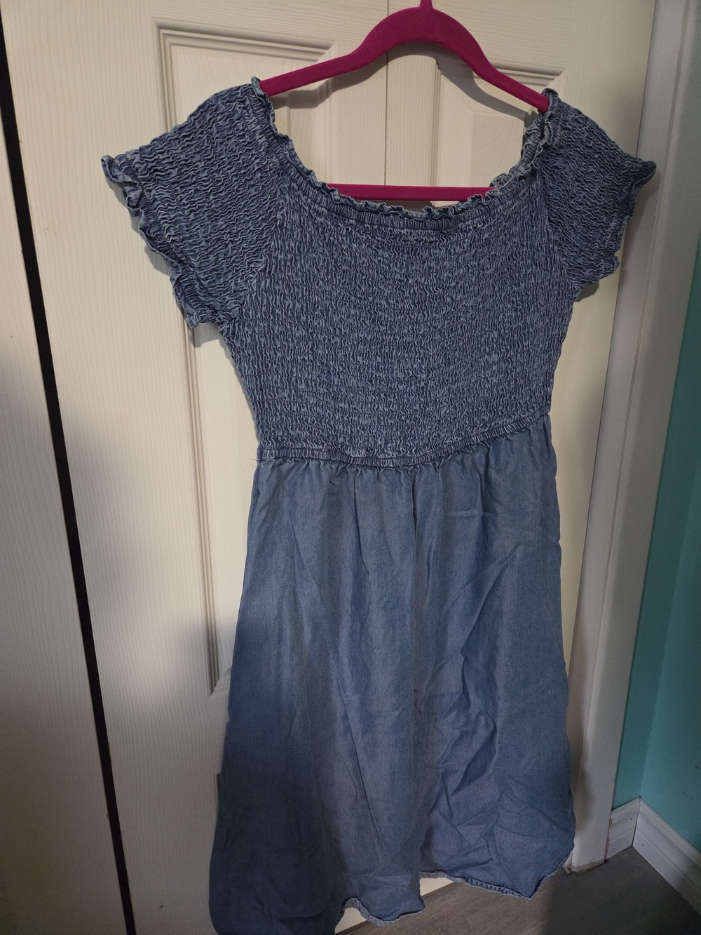 STANDARD GRACE Smocked Light Blue Casual Dress